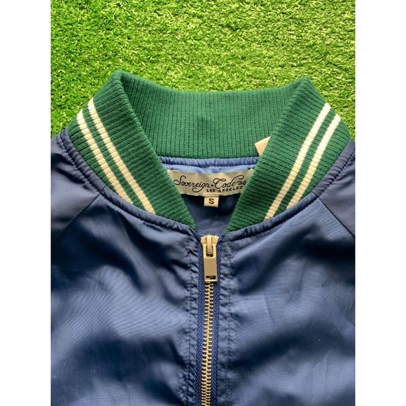 Sovereign Code Blue and Green Zip Up Bomber Jacket Men Size Small - Picture 2 of 5